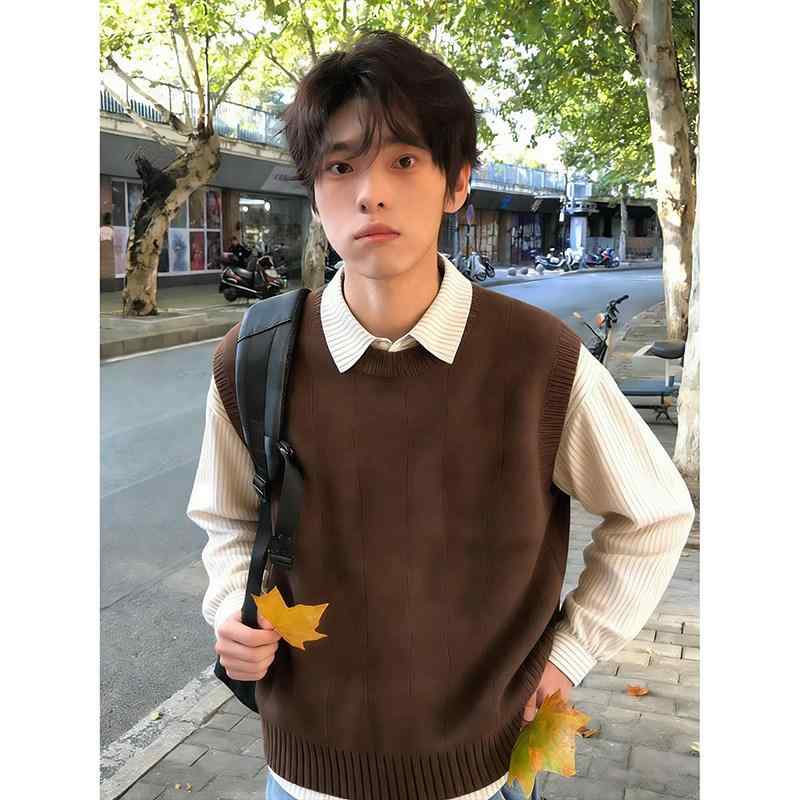 メンズ 流行り物 春夏 秋 冬 かっこいい オシャレ モテ 成人男性用 成人男性服 服 韓国 分かりやすい 成年者 スウェーター 限りない プレッピー ノースリーブ 編み物 スウェーター 下 重ね着 軍事基地 座標軸