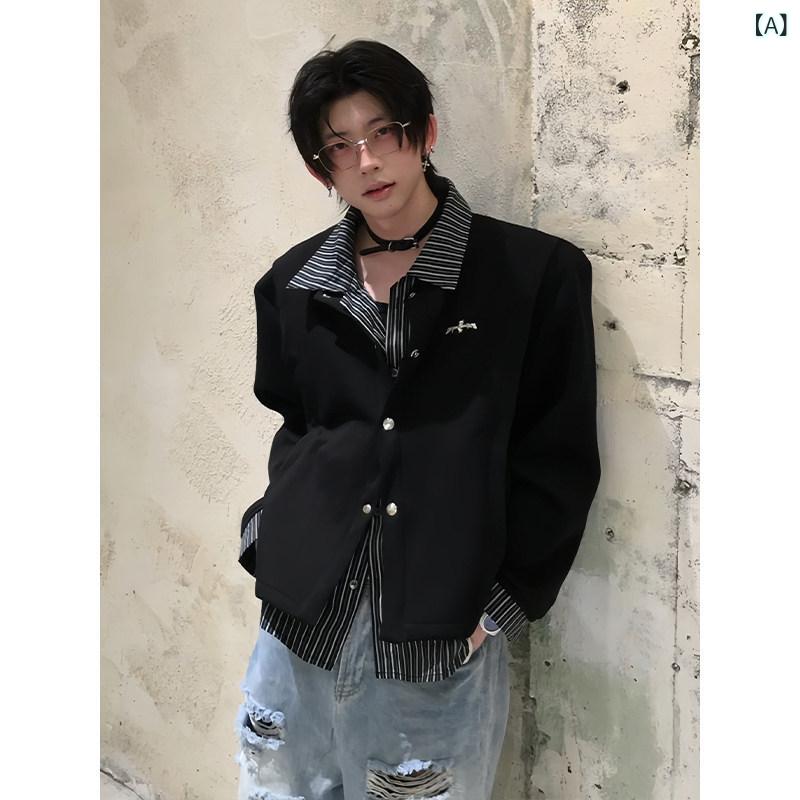 メンズ 流行り物 春夏 秋冬 かっこいい オシャレ モテ 成人男性用 成人男性服  服 韓国 分かりやすい 成年者 喨喨たる 相応う 縞模様 パッチワーク プルオーバー トレーナー