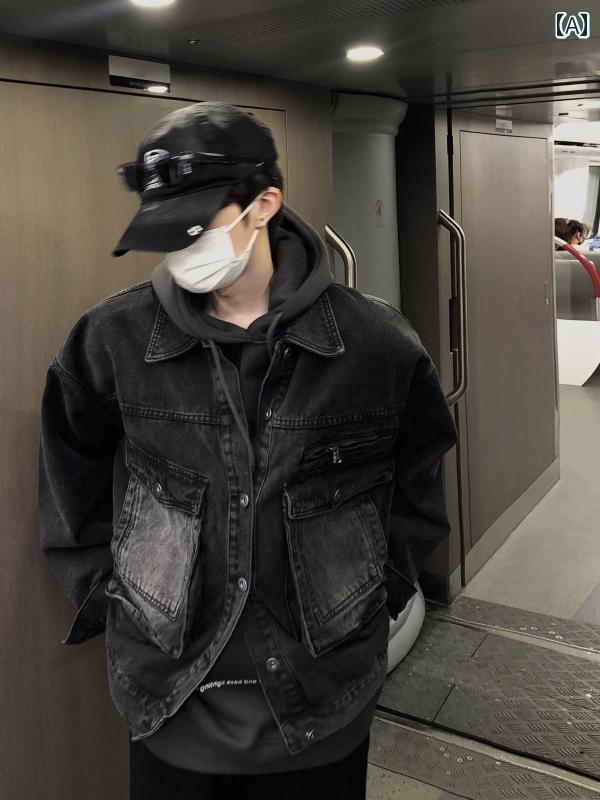 メンズ 流行り物 春夏 秋冬 かっこいい オシャレ モテ 成人男性用 成人男性服  服 韓国 分かりやすい 成年者  アメリカン レトロ 細工物御召しもの 黒いこと 上衣 ジーンズ 遊撃手 上衣
