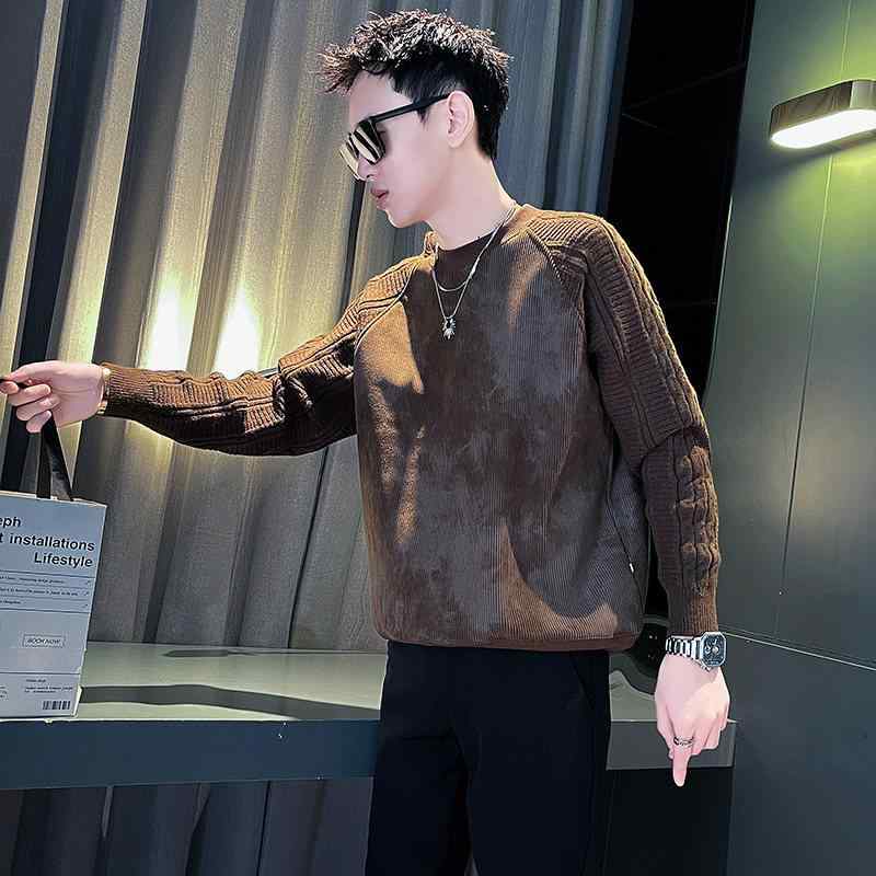 メンズ 流行り物 春夏 秋 冬 かっこいい オシャレ モテ 成人男性用 成人男性服 服 韓国 分かりやすい 成年者 赤銅色 絞り染め ティーシャツ 裏地 フリース ハイエンドクール 編み物御召しもの