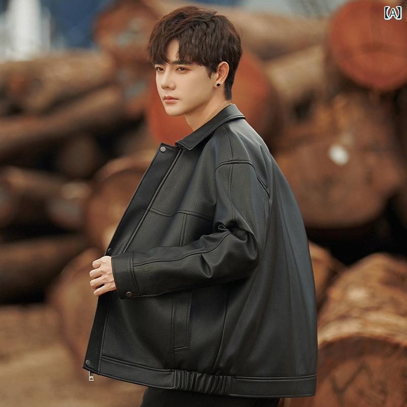 メンズ ファッション 春夏 秋冬 かっこいい オシャレ モテ 男性用 紳士服 服 韓国 シンプル 大人 レザージャケット　スタイリッシュモーター　サイクル　PU　レザージャケット　ショート　丈　フィット