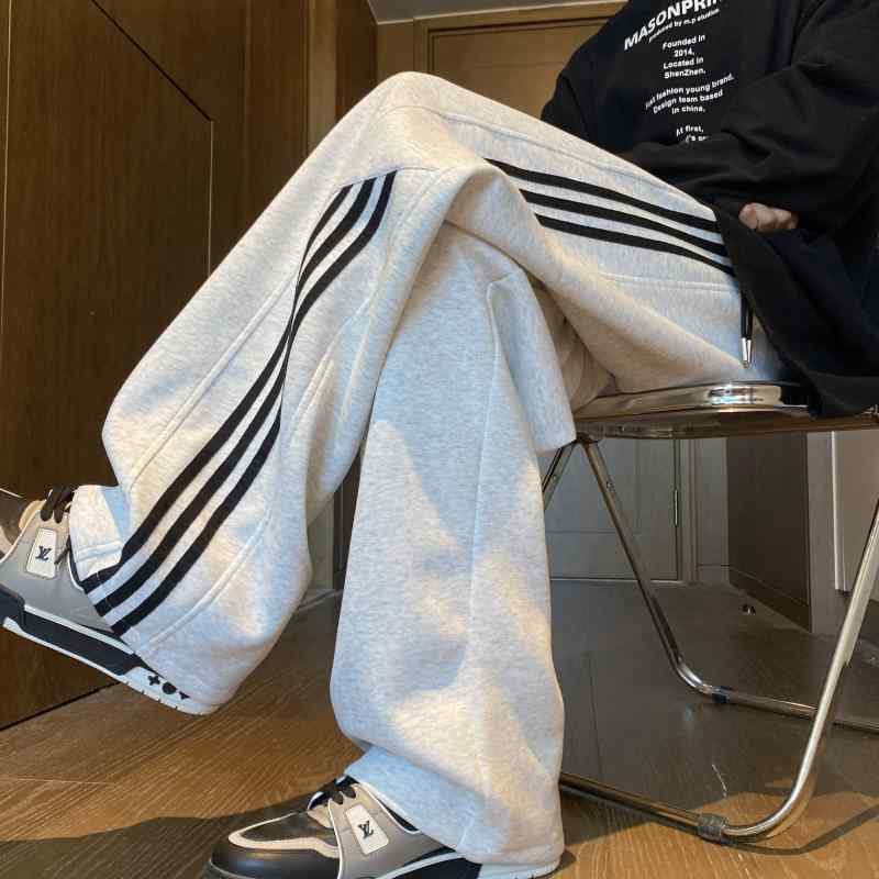 メンズ ファッション 春夏 秋 冬 かっこいい オシャレ モテ 男性用 紳士服 服 韓国 シンプル 大人 ストライプ 白 花柄 グレー スウェットパンツ アメカジ パンツ ストレート 厚手 綿 スウェットパンツ