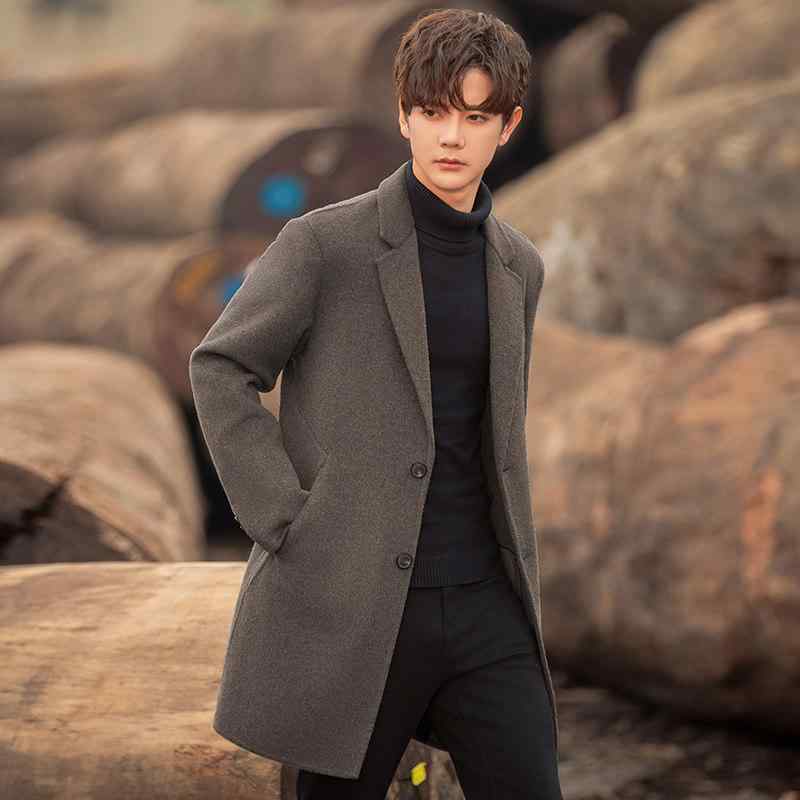 メンズ ファッション 春夏 秋冬 かっこいい オシャレ モテ 男性用 紳士服 服 韓国 シンプル 大人 ウール オーバー コート ミドル丈 厚手 高級 両面 ウール トレンチコート 服