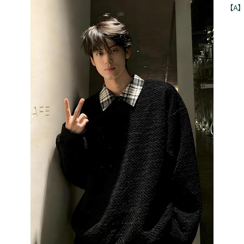 メンズ 流行り物 春夏 秋冬 かっこいい オシャレ モテ 成人男性用 成人男性服  服 韓国 分かりやすい 成年者 アメリカン 朦々たる シェニール 照合のしるし柄 長袖 トレイナー フリース 裏地 ヴィンテージ まがい物 背広 ツイル 編み物 T プルオーバー