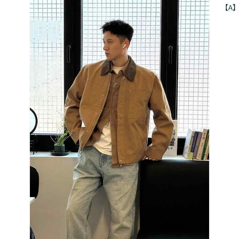 メンズ ファッション 春夏 秋冬 かっこいい オシャレ モテ 男性用 紳士服 服 韓国 シンプル 大人 デトロイト　ジャケット　物　デ　コンストラクト　パッチワーク　ショート　コート　ハリントン　トップ