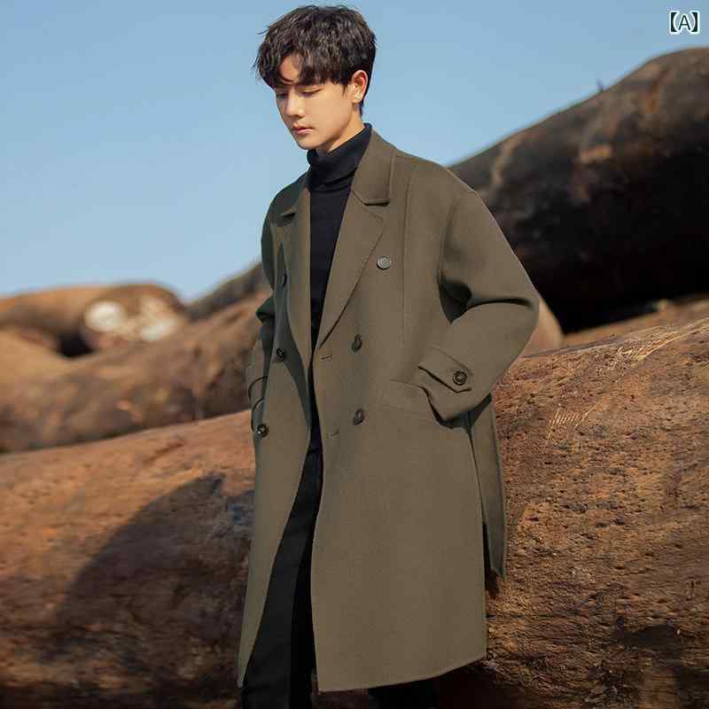 メンズ 流行り物 春夏 秋冬 かっこいい オシャレ モテ 成人男性用 成人男性服  服 韓国 分かりやすい 成年者 ダブル人間の顔 毛糸 厚地の外套 厚地の外套 御膳上等 毛糸 ダブル乳ぶさ トレンチコート 真っただ中丈 膝上 丈