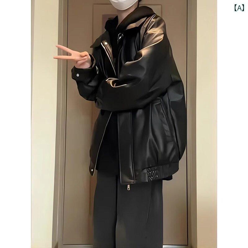 メンズ 流行り物 春夏 秋冬 かっこいい オシャレ モテ 成人男性用 成人男性服  服 韓国 分かりやすい 成年者 黒いこと PU なめし革上衣 アメリカン 嚠喨たる 填まる 自動二輪車 飛行士 厚地の外套