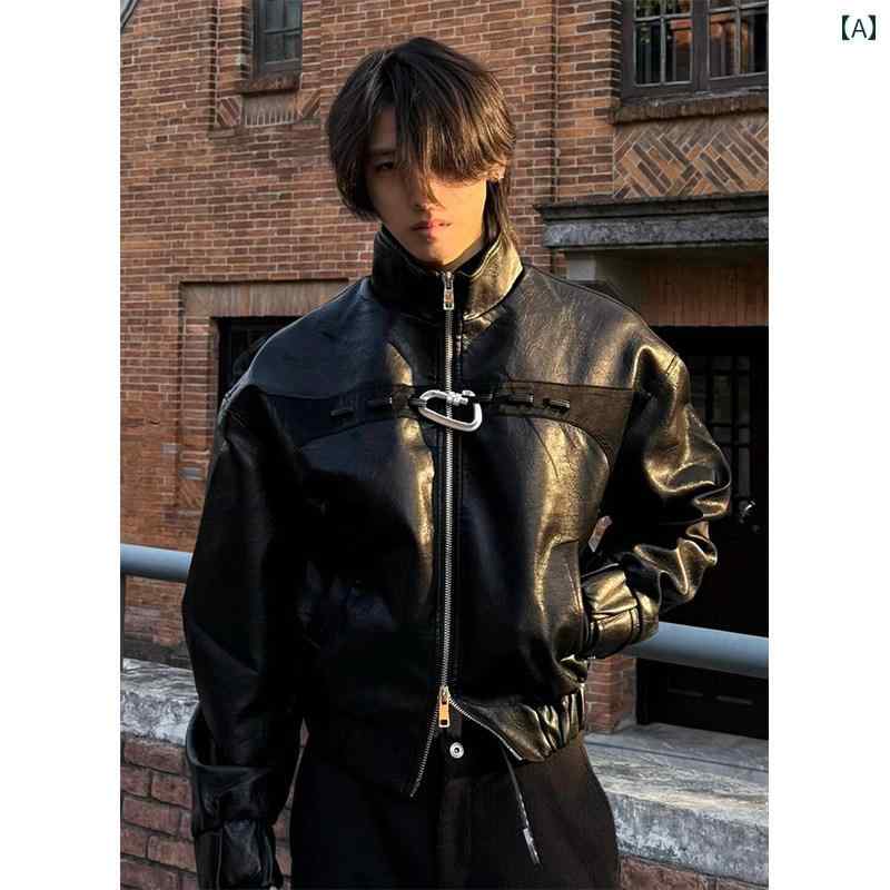 メンズ 流行り物 春夏 秋冬 かっこいい オシャレ モテ 成人男性用 成人男性服  服 韓国 分かりやすい 成年者 黒いこと ダブルジップ PU なめし革上衣 照明ランプ色つや 原動機 循環過程 遊撃手  肩先 上衣