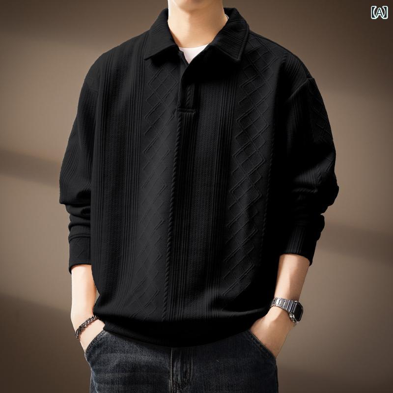メンズ 流行り物 春夏 秋冬 かっこいい オシャレ モテ 成人男性用 成人男性服  服 韓国 分かりやすい 成年者 御前上等  ジャカード 長袖 スポーツシャツ 質襟  編み物 トレイナー