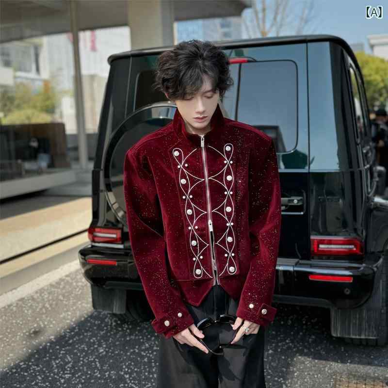 メンズ ファッション 春夏 秋冬 かっこいい オシャレ モテ 男性用 紳士服 服 韓国 シンプル 大人 星空 レッド ショルダー ショート ジャケット ハイエンド 着用|ビーアンドピーショップ