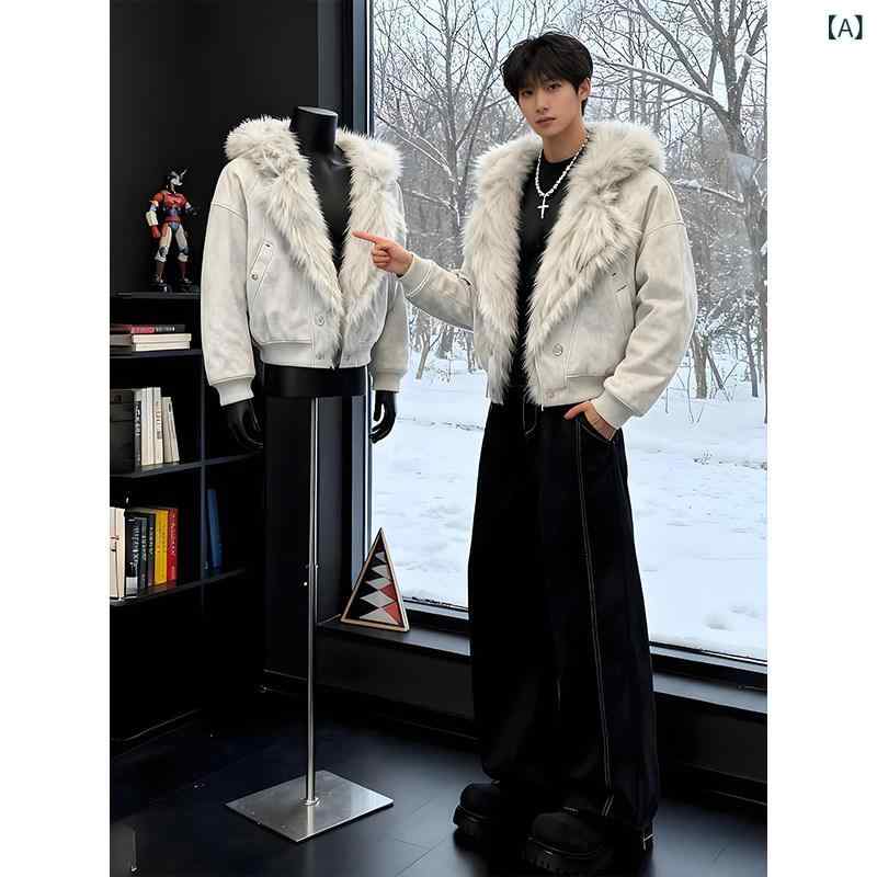 メンズ 流行り物 春夏 秋冬 かっこいい オシャレ モテ 成人男性用 成人男性服  服 韓国 分かりやすい 成年者 冬用 朦々たる 生あたたかい中綿 上衣 毛革色つや ハイエンド 遊撃手 丈 アメリカン トップス