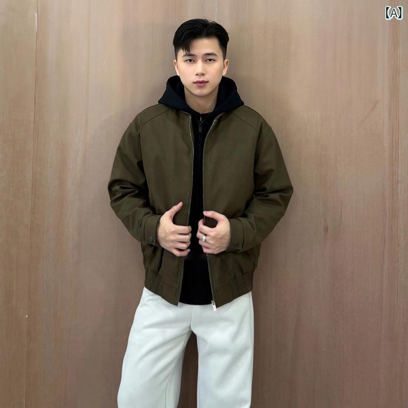 メンズ ファッション 春夏 秋冬 かっこいい オシャレ モテ 男性用 紳士服 服 韓国 シンプル 大人 　フェイク　ツーピース　パッチワーク　フリース　裏地　厚手　フード　アメリカン　ワークウェア　ジャケット　ベースボール　コットン　　ジャケット