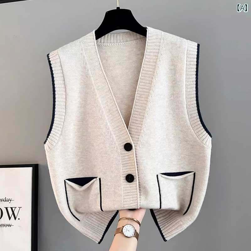 レディース ファッション 春夏 秋冬 かわいい オシャレ 韓国 ニットカーディガン　ベスト　Vネック　ショート　丈　トップス