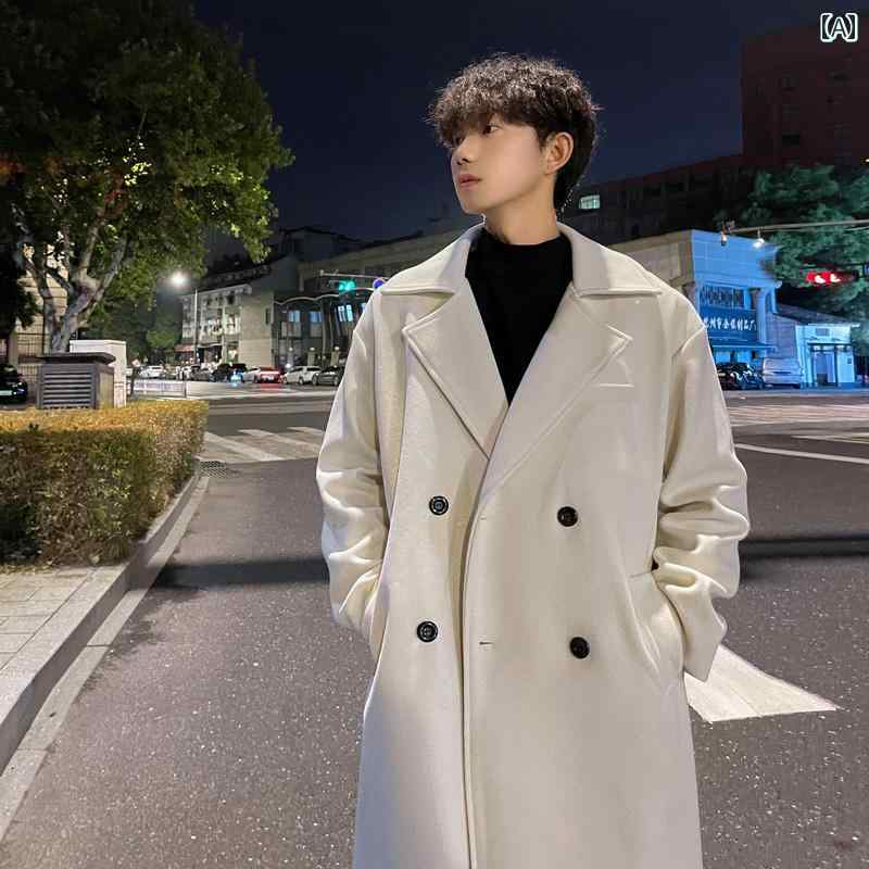 メンズ ファッション 春夏 秋冬 かっこいい オシャレ モテ 男性用 紳士服 服 韓国 シンプル 大人 厚手 両面 ウール コート ミディアム レングス ダブルブレスト ウール ウインドブレーカー コート カップル|ビーアンドピーショップ