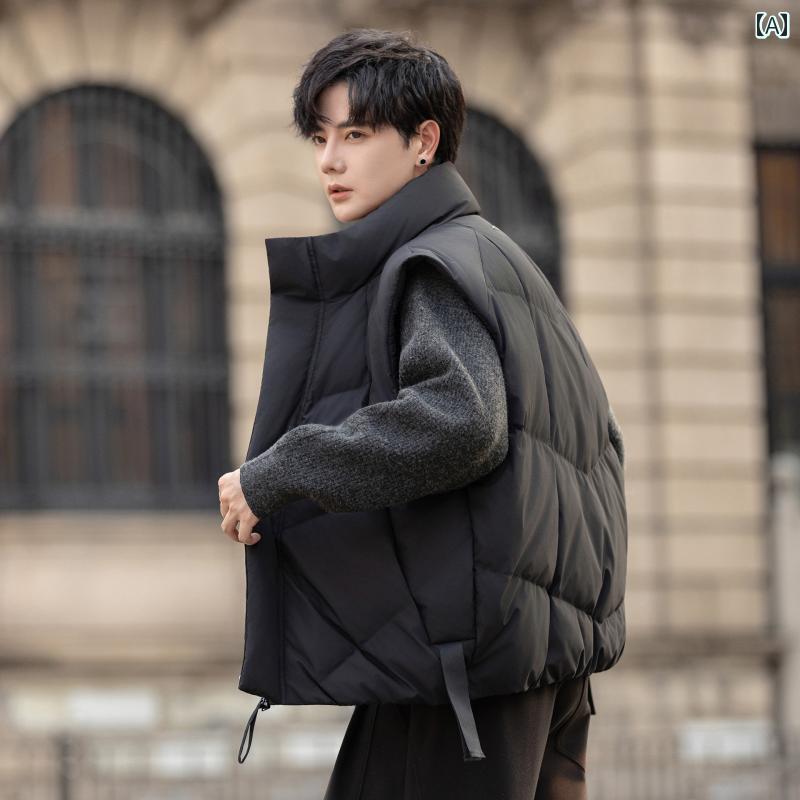 メンズ ファッション 春夏 秋冬 かっこいい オシャレ モテ 男性用 紳士服 服 韓国 シンプル 大人 スタンドカラー　ダウン　ベストユニセックス　ティーンエイジャー　暖かい　ダウン　ジャケット