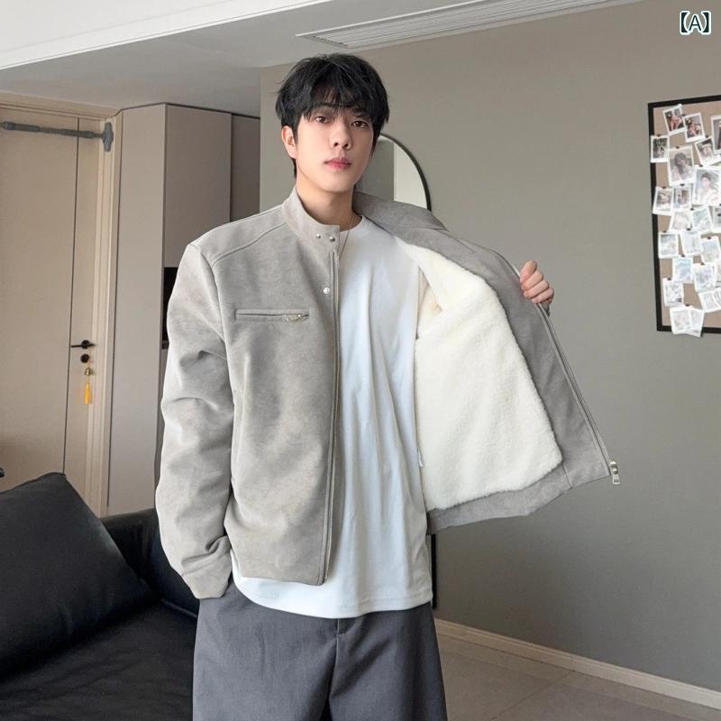 メンズ ファッション 春夏 秋冬 かっこいい オシャレ モテ 男性用 紳士服 服 韓国 シンプル 大人 裏　起毛　厚手　レザージャケット　暖か段階　保温　スタンドカラー中綿　ジャケット　ショート　丈中綿　コート