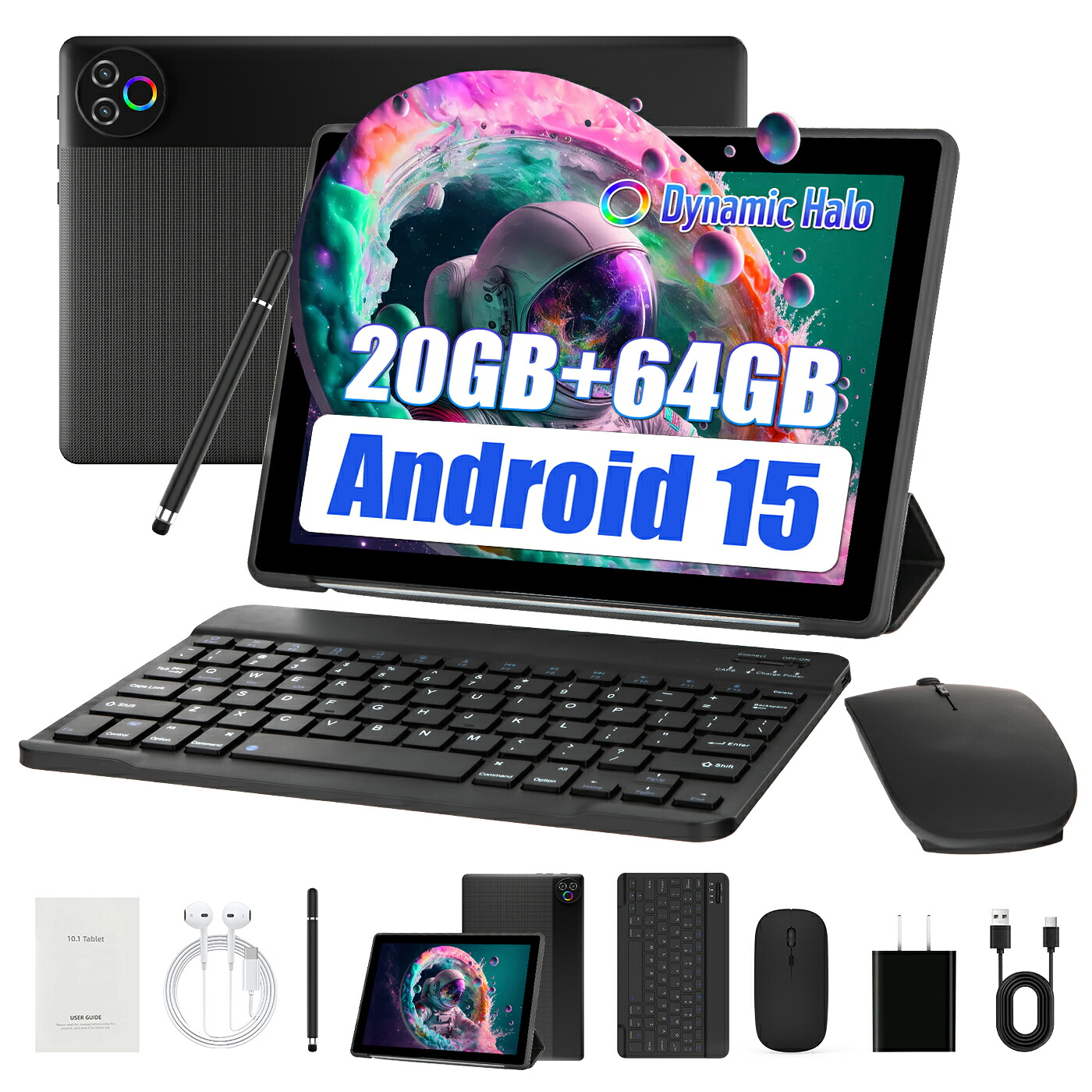 ★2000円OFF★5P★10.1インチ Android15 タブレット 20GBRAM+64GB 最大 1TB 拡張 CPU 6000mAh 大容量 IPS 1332*800 ディスプレイ 2.4G/5GWiFi 顔認証 キーボード マウス タッチペン ケース イヤホン 充電器 セット 仕事 学習 動画視聴用タブレット｜Tablet Shop 店 11,434円