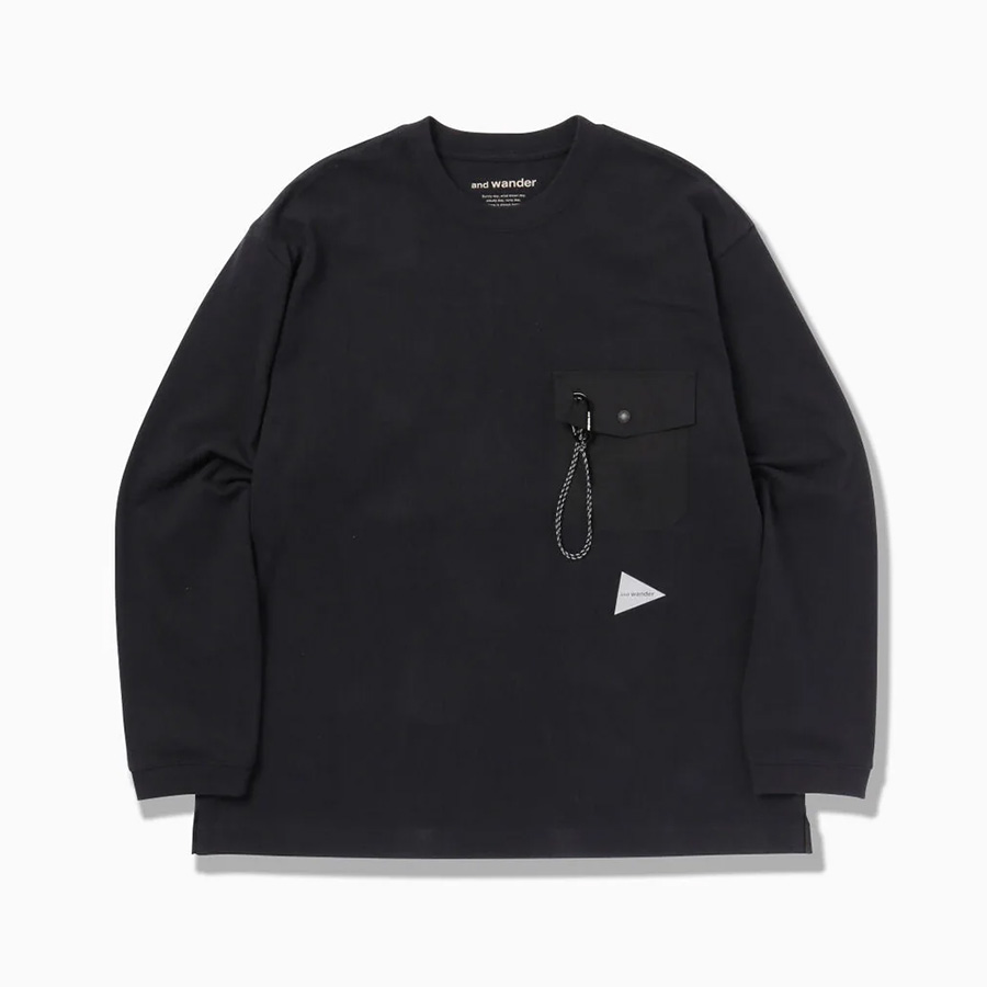 and wander heavy cotton pocket LS T ヘビーコットンポケットLS T BK