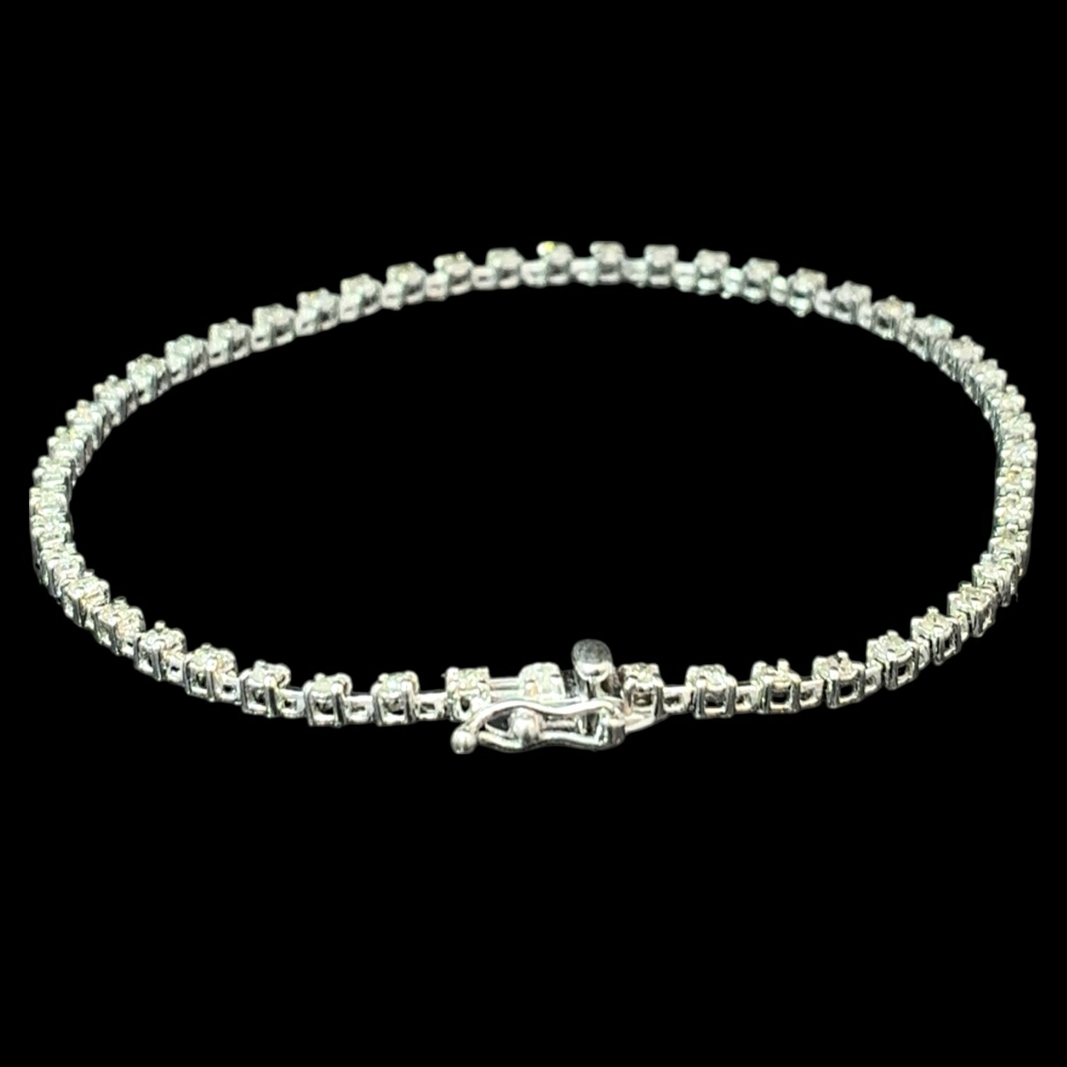 金剛石 庭球腕輪 約19糎 幅3粍 白いことゴールド K18WG 1.00CT 庭球腕輪 18k 庭球腕輪 メンズ レディース チェーン店 18Ｋ腕輪 金 メンズ レディース 金腕輪 金の腕輪 ダイヤブレス テニスブレス【 中古 】