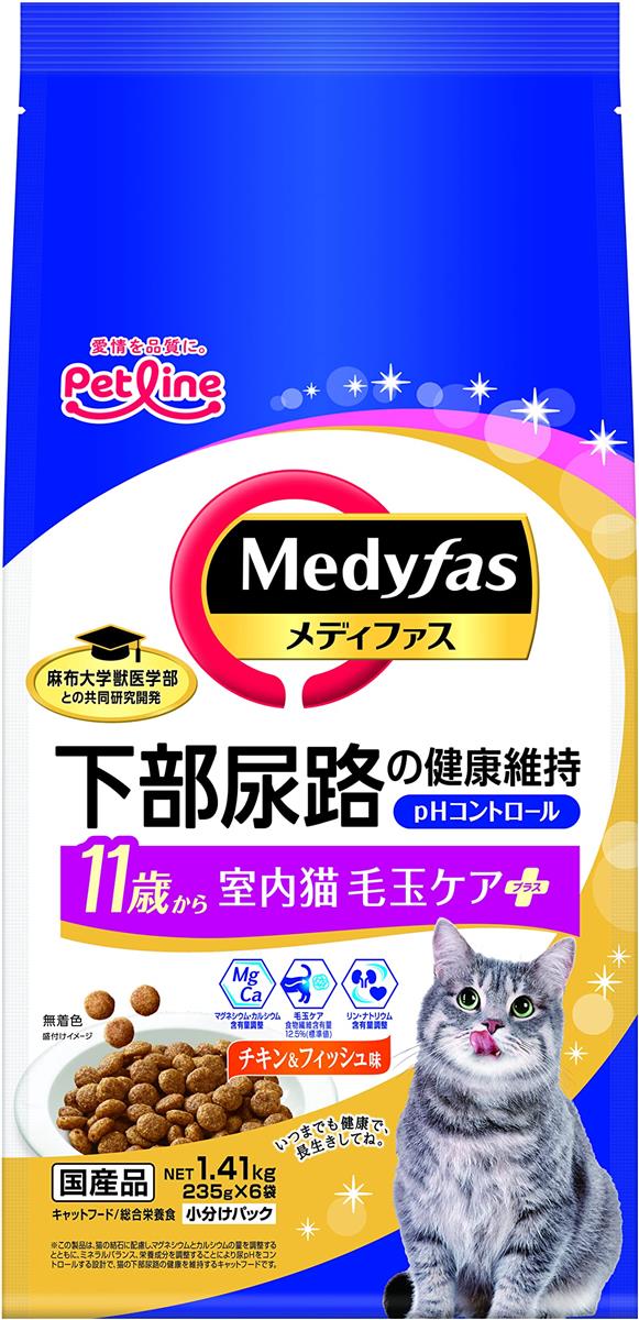 メディファス 室内猫 毛玉世話をするつけ加える 11歳から 意気地無し＆銀鱗味 意気地無し＆銀鱗味 MFD-39 1.41ｋｇ(235ｇ×6)ｘ6(容れもの売りわたす)
