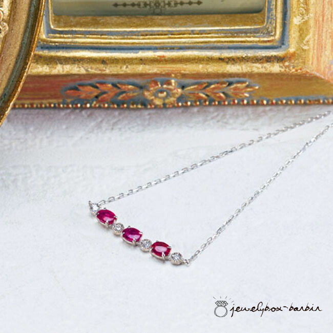 ⭐︎k18wg ルビー ネックレス⭐︎美品 送料込み K18 ルビー ミル打ち ネックレス レディース 18k 18金 7月