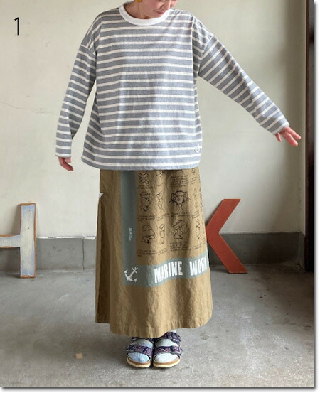 快晴堂 【かいせいどう】 HAYATE セーラーボーダー Tシャツ プリントのセーラー衿 長袖Tシャツ レディース 51C-14