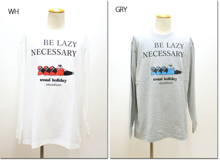 modemdesign　【モデムデザイン】　FUN　U.S.Aコットン　プリントTシャツ　おじさん&犬　BE LAZY NECESSARY　usual holiday　ロンT　長袖　F-24080542