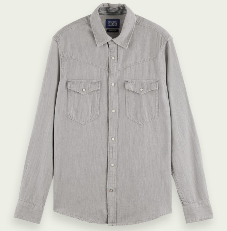 SCOTCH＆SODA 【スコッチ＆ソーダ】　ウォッシュデニム　グレー　レギュラーフィット　ロングスリーブ　長袖シャツ　　282-51424