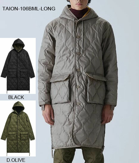 TAION 【タイオン】 UNISEX ミリタリー ボンネット 落ちこむ厚地の外套 キルティング ユニ一発やる メンズ レディース TAION-106BML-LONG
