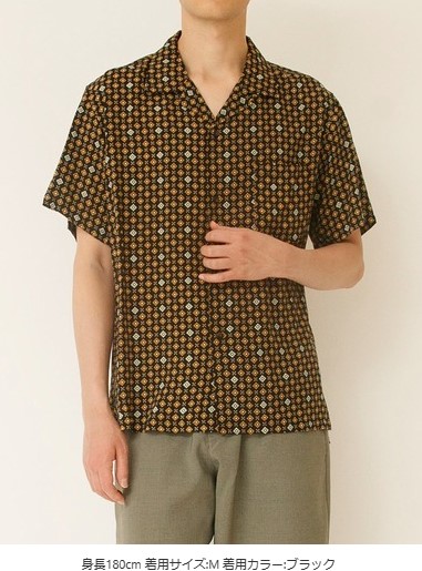 Johnbull　【ジョンブル】　レーヨンショートスリーブシャツ　半袖シャツ　総柄　レトロ　JM232S06