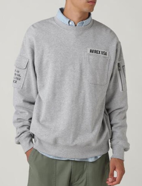 AVIREX　【アビレックス/アヴィレックス】 FATIGUE CREWNECK SWEAT　ファティーグ　クルーネック　スウェット　プルオーバー　783-3932004