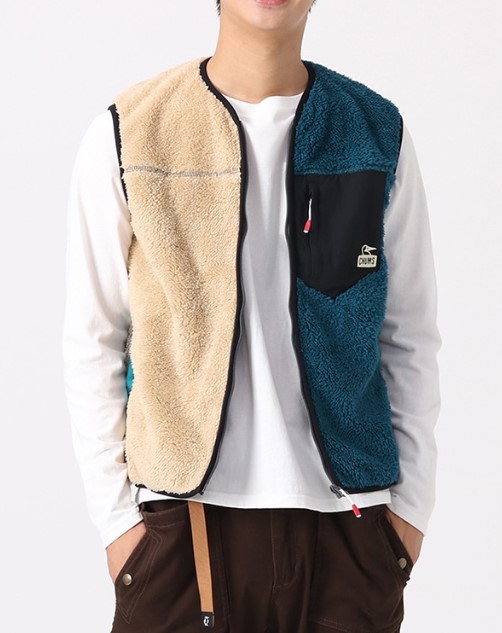 CHUMS 【チャムス】 ボンディングフリースノーカラーベスト アウター フリース Bonding Fleece No Collar Vest CH04-1358