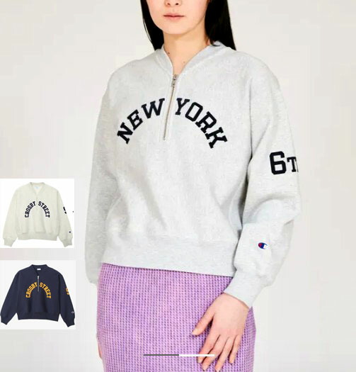 Champion 【はやりっ児】 ウィメンズ リバースウィーブ(R) ハーフジップスウェットシャツ 調教師 レディース CW-C004 386　ダークネイビー-040　シルバーグレー