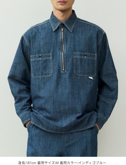 Johnbull 【ジョンブル】 UNION HERCULES MADE 二分の一ZIPプルオーバー ハーフジップ 長袖プルオーバー インディゴダンガリー出どころ メンズ レディース ユニ一発やる HE253S03