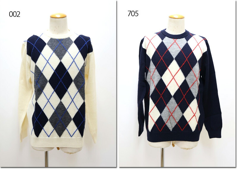 gim　【ジム】　8G英国羊毛アーガイルクルー　ニット　BRITISH WOOL Blend　24501010