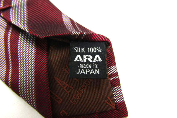 ダックスストライプ柄日本製シルク100%メンズネクタイ送料無料【中古】【美品】