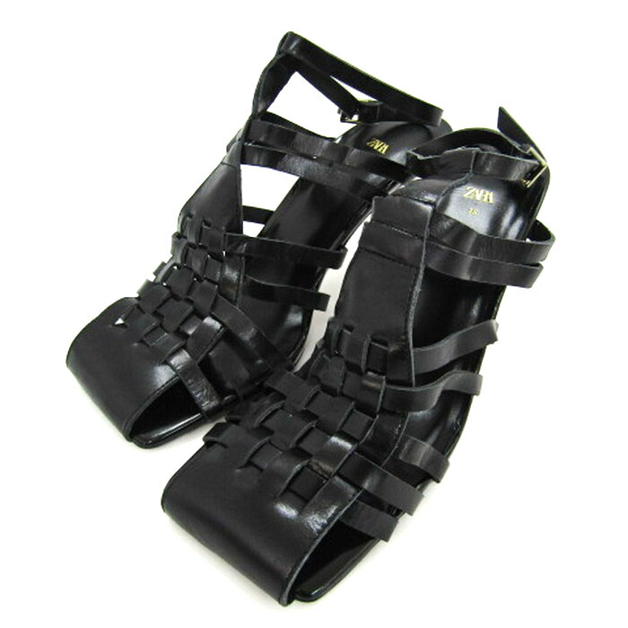 【新品未使用タグ付】 ZARA (ザラ) グルカサンダル フラット ブラック 美品】ZARA グルカサンダル フラットケージサンダル 23 5cm