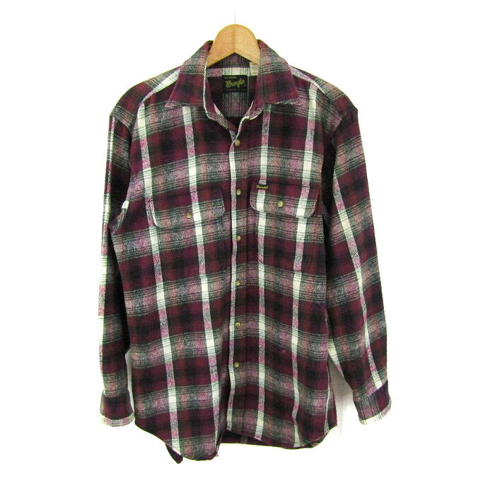 【39％OFFクーポン券別れ別れ中】Wrangler ラングラー 80S 長袖ティーシャツ トップス 読み合わせる柄 フランネルティーシャツ 縄索風刺しゅうロゴタイプ メンズ M大いさ 紫×緑 【中古】 トップス-メンズファッション-Tシャツ・カットソー