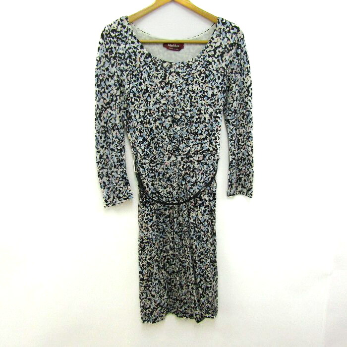 【39%OFFクーポン配布中 7/19 20:00~7/26 01:59】MAX MARA Studio マックスマーラ ワンピース 長袖 ベルト付き トップス レディース Mサイズ ブルー×ブラック×ホワイト 【中古】|barce
