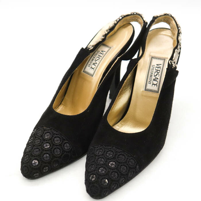 【39％OFFクーポン配布中 7/19 20:00～7/26 01:59】VERSACE ヴェルサーチ パンプス ハイヒール ブランド シューズ 靴 黒 レディース 36サイズ ブラック 【中古】｜barce