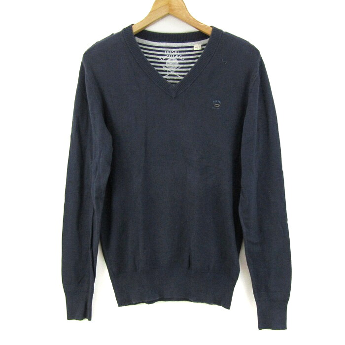 【39％OFFクーポン配布中 7/19 20:00～7/26 01:59】DIESEL ディーゼル ニット セーター Vネック トップス メンズ Sサイズ ネイビー系 【中古】｜barce