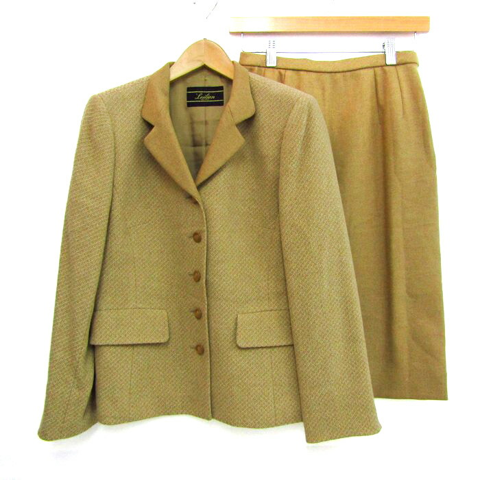 【39％OFFクーポン配布中 7/19 20:00～7/26 01:59】Leilian レリアン スーツ セットアップ ウール/アンゴラ/カシミヤ混 ストレッチ 上下セット 日本製 レディース 9サイズ ベージュ系 【中古】｜barce