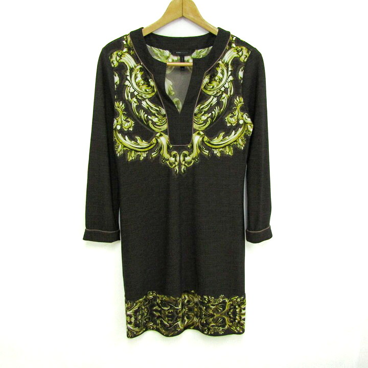 【39%OFFクーポン配布中 7/19 20:00~7/26 01:59】BCBGMAXAZRIA ビーシービージーマックスアズリア ワンピース 長袖 バロック柄 トップス レディース XSサイズ ブラウン系×イエロー 【中古】|barce