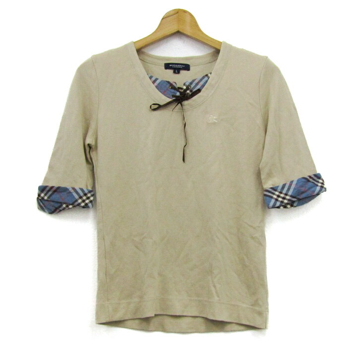バーバリーロンドン 長袖Ｔシャツ トップス ノバチェック柄 コットン レディース 1サイズ 黒×グレー BURBERRY LONDON バーバリーロンドン 長袖Tシャツ トップス ノバチェック柄