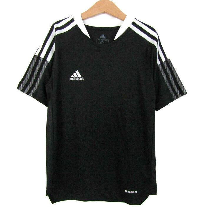 adidas アディダス 半袖Tシャツ トップス エアロレディ スポーツウエア キッズ 男の子用 140サイズ 黒×白 【中古】画像