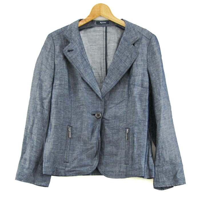 Aquascutum アクアスキュータム テーラードジャケット リネン混 ブランド アウター レディース Fサイズ ネイビー 【中古】