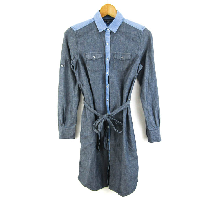 【39%OFFクーポン配布中 7/19 20:00~7/26 01:59】346 Brooks Brothers PETITE ブルックスブラザーズ シャツワンピース 長袖 トップス レディース 2Pサイズ ブルー×グレー 【中古】|barce