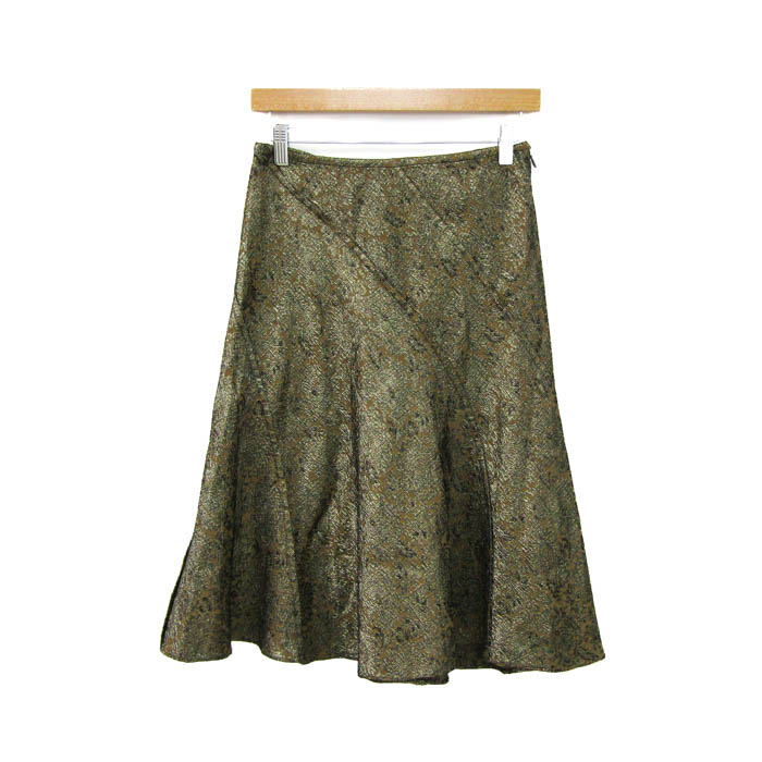 【39％OFFクーポン配布中 7/19 20:00～7/26 01:59】DKNY ディーケーエヌワイ スカート ボトムス フレア ラメ イタリア製 未使用品 レディース 2サイズ 茶&times;黒 【中古】｜barce