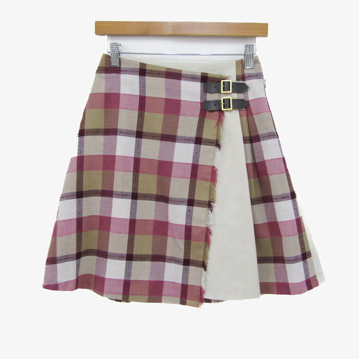 BLUE LABEL CRESTBRIDGE ブルーレーベルクレストブリッジ ラップスカート ボトムス チェック レディース 36サイズ ベージュ/ピンク 【中古】｜barce