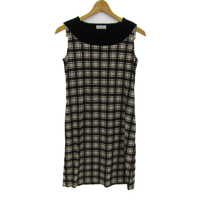 【39%OFFクーポン配布中 7/19 20:00~7/26 01:59】foxey rabbits フォクシーラビッツ ワンピース トップス ノースリーブ チェック柄 日本製 レディース 2サイズ 黒×白 【中古】|barce